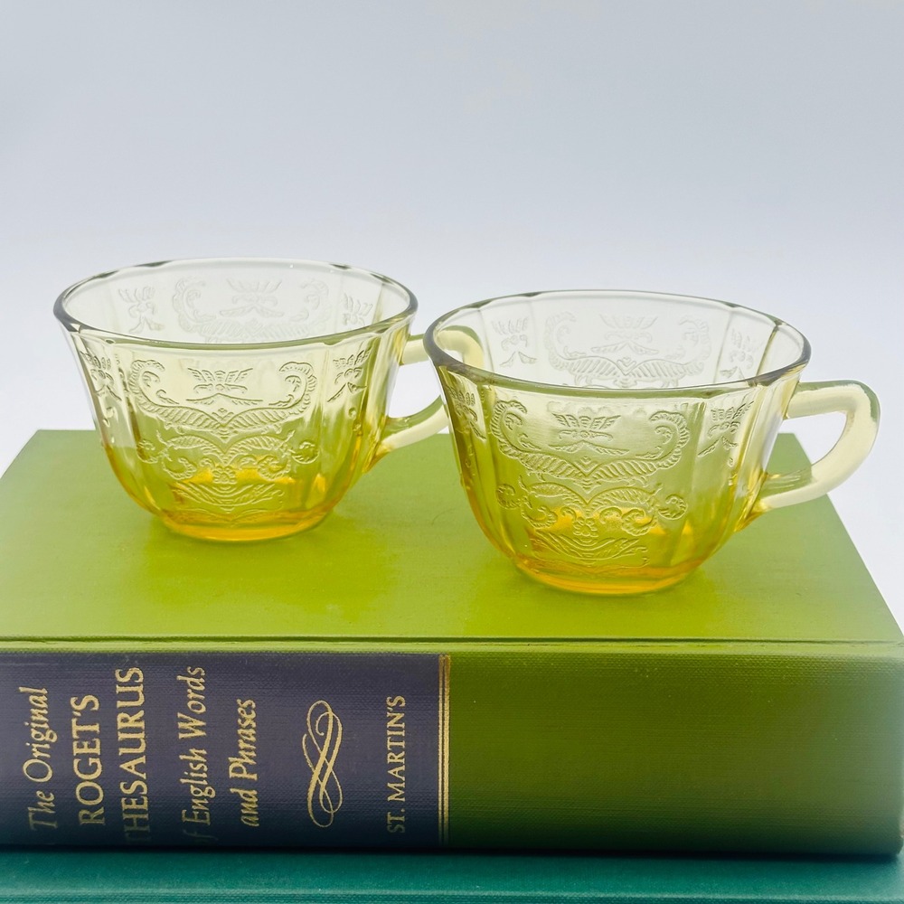 Federal‎ Glass Madrid Yellow Depression Glass Teacups Set of 2